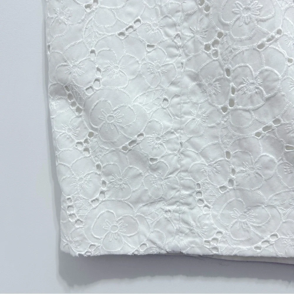 H&M White Eyelet Midi Skirt Floral Lace Crochet Design_2
